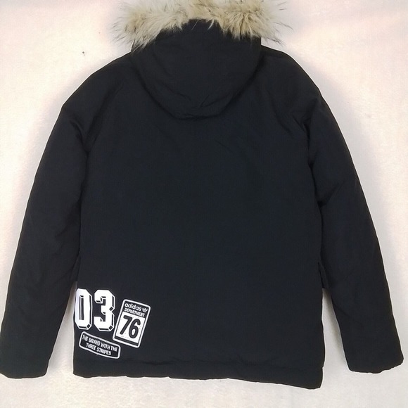 RARE 90s Adidas Originals Pakaian‎ Logo L Black Down Feather Coat - Picture 2 of 16